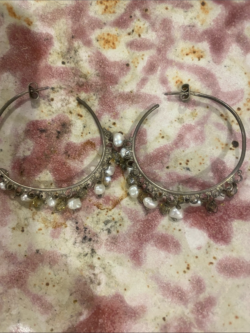 Silver Pearl Charm Hoop Earrings - Women Jewelry